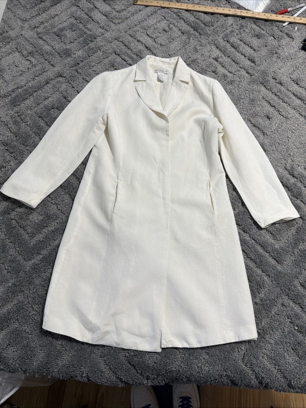 Women’s Annie Alexander Vintage Linen Blend White Lined Coat SZ 12